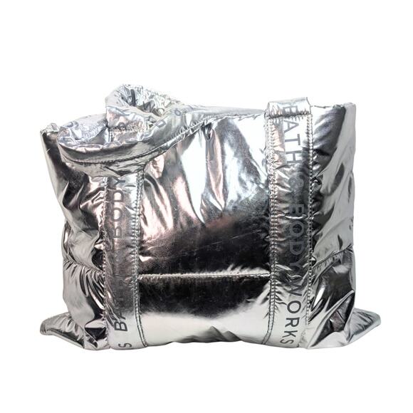 Bath & Body Works Handbags - NWT Bath & Body Works Silver Puffer Tote Bag